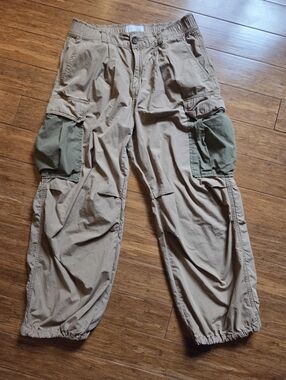 Anthropologie Cargo Pants Size 27 Khaki Green Utility Parachute Cinch Hem Y2K